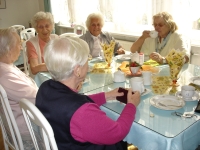 Zu sehen ist eine Seniorengruppe am Tisch