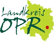 Durch Klick zum Bau- und Umweltamt des Landkreises OPR Logo des Landkreises OPR: Ein stilisierter Umriss eines geografischen Gebiets in Gelb und Grün, mit der Aufschrift „Landkreis OPR“ in geschwungener Schrift und einem roten Punkt als Akzent.