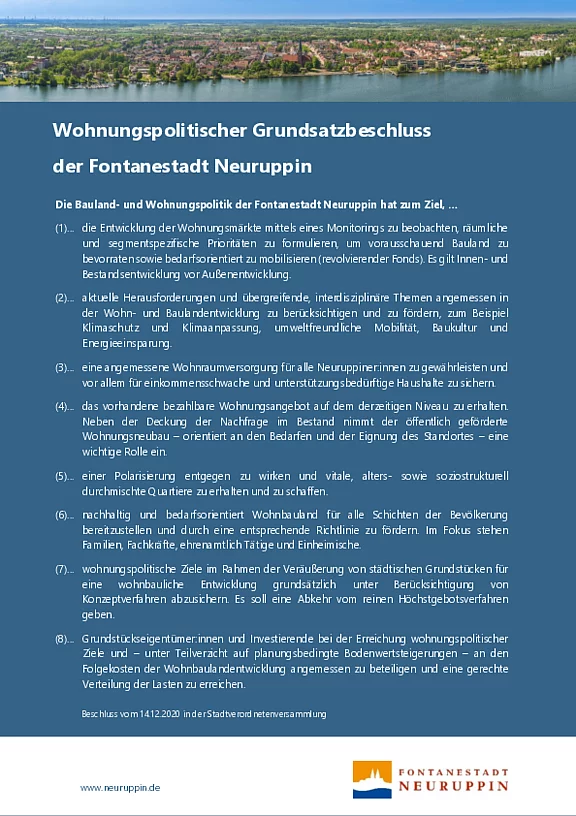 Kurzübersicht zum wohnungspolitischen Grundsatzbeschluss Kurzübersicht zum wohnungspolitischen Grundsatzbeschluss