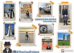 Plakat mit allen Gewinnerfotos zum Wettbewerb "Fonti auf Reisen"